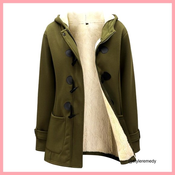 Sherpa Lined Fleece Jacket Hooded Duffle Coat Winter Women